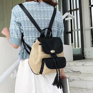 Straw Faux Leather Backpack