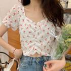Two-way Puff-sleeve Floral Chiffon Top