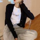 Plain Knit Cardigan / Lettering T-shirt
