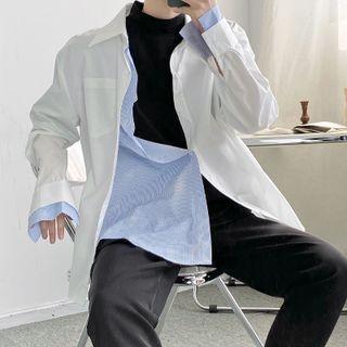 Pinstripe Panel Asymmetrical Long-sleeve Shirt