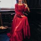 3/4-sleeve Perforated A-line Midi Dress