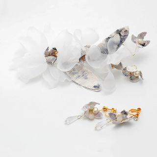 Bridal Set: Flower Headpiece + Drop Earring