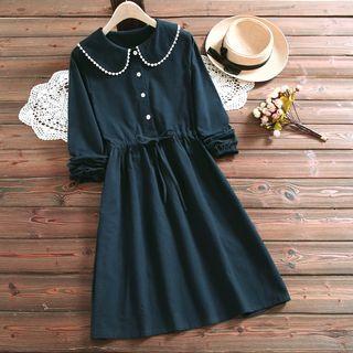 Drawstring-waist Long-sleeve A-line Dress