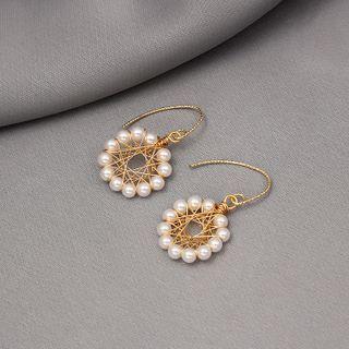 Faux Pearl Alloy Dangle Earring 1 Pair - E1474-1 - Faux Pearl - Gold - One Size