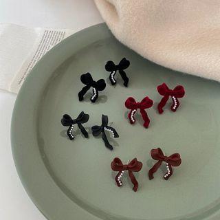 Bow Velvet Faux Pearl Earring