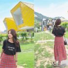Lace-panel Lettering Long T-shirt