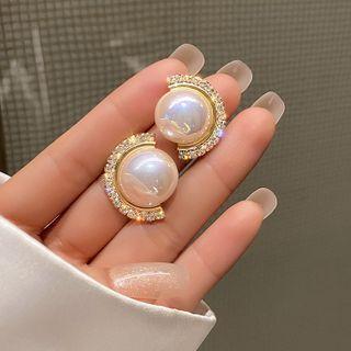 Rhinestone Faux Pearl Earring 1 Pr - Gold - One Size