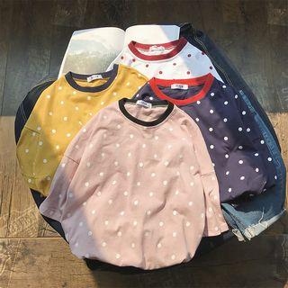 Short-sleeve Contrast Neckline Dotted T-shirt