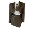 Cropped Blazer / Shirt With Necktie / Mini Pencil Skirt With Chain