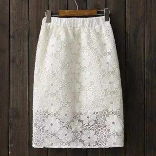 Flower Embroidered Mesh Skirt