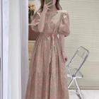 Puff Sleeve Square Neck Pattern A-line Dress