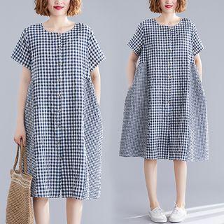 Plaid Round-neck Medium Maxi Dress