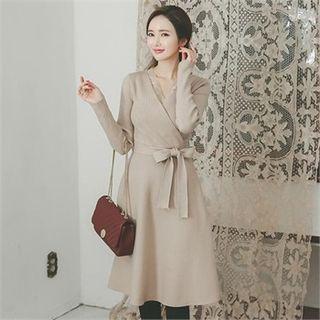Lace-trim Knit A-line Dress With Sash