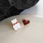 Bear & Heart Non-matching Ear Stud 1 Pair - As Shown In Figure - One Size