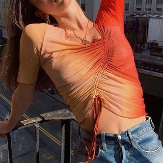 Short-sleeve Ombre Drawstring Top