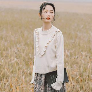 Ruffle-trim Long Sleeve Knit Sweater