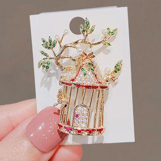 Rhinestone Cage Brooch Ly2386 - Gold - One Size
