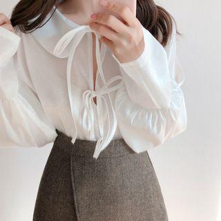 Set: Long-sleeve Blouse + V-neck Top + Mini A-line Skirt As Shown In Figure - One Size