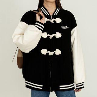 Toggle Button Baseball Jacket Black - One Size