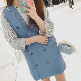 Double-breasted V-neck Pinafore Dress