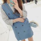 Double-breasted V-neck Pinafore Dress