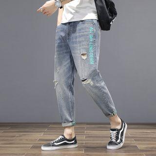 Lettering Distressed Straight-fit Jeans