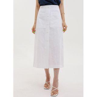 Patch-pocket Button-up Midi Skirt