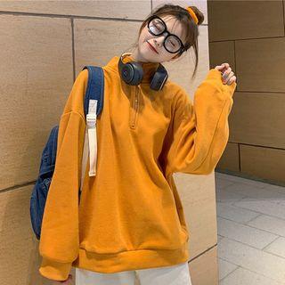 Plain Mock-neck Zip Sweatshirt