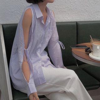 Tie-sleeve Striped Shirt Stripe - Purple - One Size