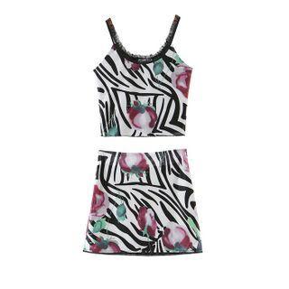 Set: Flower Print Camisole Top + Mini Pencil Skirt