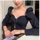 Long-sleeve V-neck Fitted Blouse