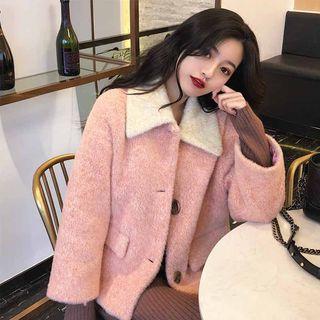 Collared Button Cropped Coat Pink - One Size