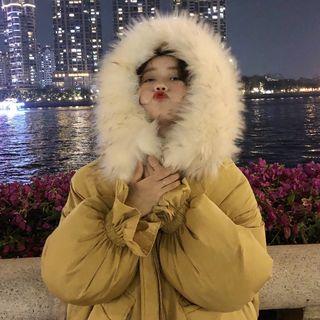 Faux Fur Trim Hooded Padded Jacket Yellow - One Size