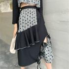 Flower Print Mock-neck Long-sleeve Crop Top / Flower Print Midi Skirt