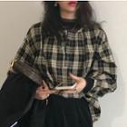 Balloon-sleeve Plaid Blouse As Shown In Figure - One Size