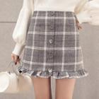 Plaid A-line Buttoned Skirt