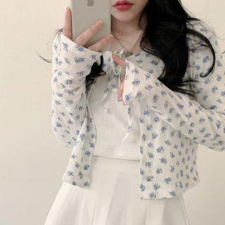 Flower Print Lace Up Light Jacket