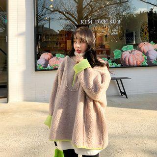 Piped Faux-shearling Anorak Pullover