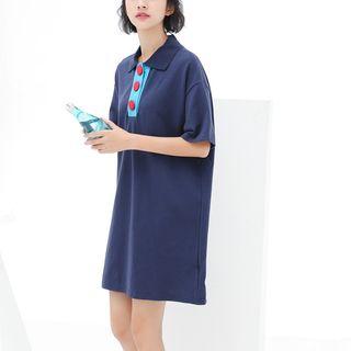Elbow-sleeve Mini Polo Dress