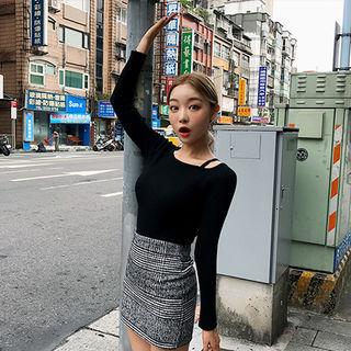 Strappy-neck Slim-fit Rib-knit Top