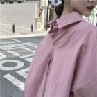 Plain Long-sleeve Loose-fit Shirt Pink - One Size