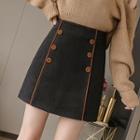 Contrast Trim Buttoned Mini A-line Skirt