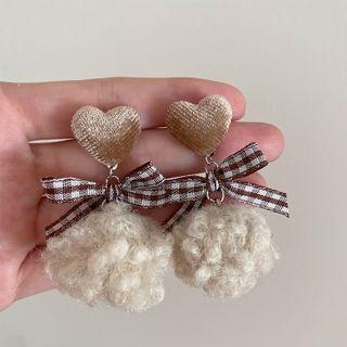 Heart Pom Pom Drop Earring 1 Pair - Drop Earring - Khaki - One Size