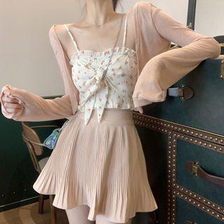 Floral Print Camisole Top / Cardigan / Mini A-line Skirt