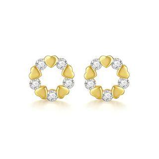 Simple And Romantic Geometric Round Golden Heart-shaped Stud Earrings With Cubic Zirconia Golden - One Size