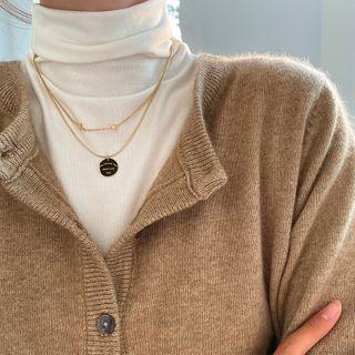 Lettering Disc Pendant Necklace 01 - Gold - One Size