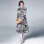 Leopard Patter Long-sleeve A-line Dress