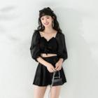 Large Bow Puff-sleeve Swimsuit