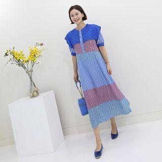 Perforated-collar Pattern Dress