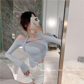 Long-sleeve Cold-shoulder Asymmetrical Top